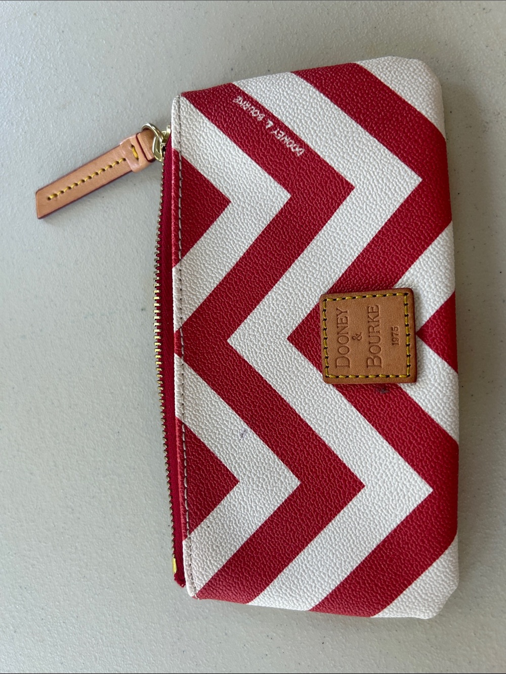 Dooney & Bourke Red and White Chevron Wristlet Zip Wallet